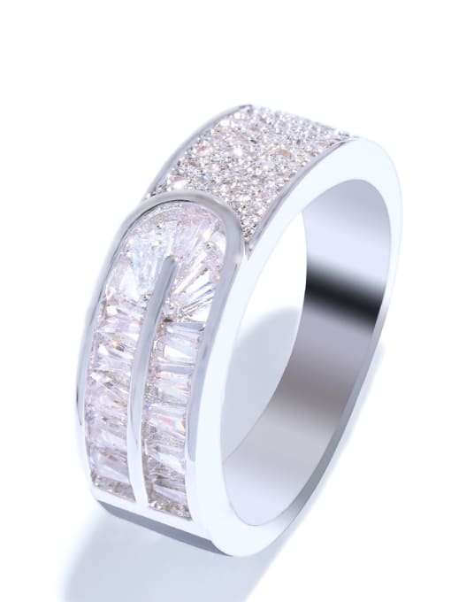 silvery Copper With Cubic Zirconia Classic Geometric Band Rings