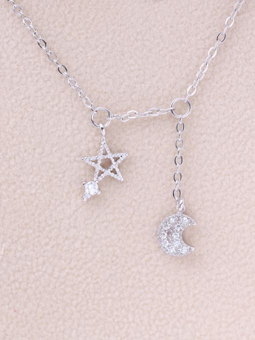 Platinum 2018 Moon Star Zircon Silver Necklace