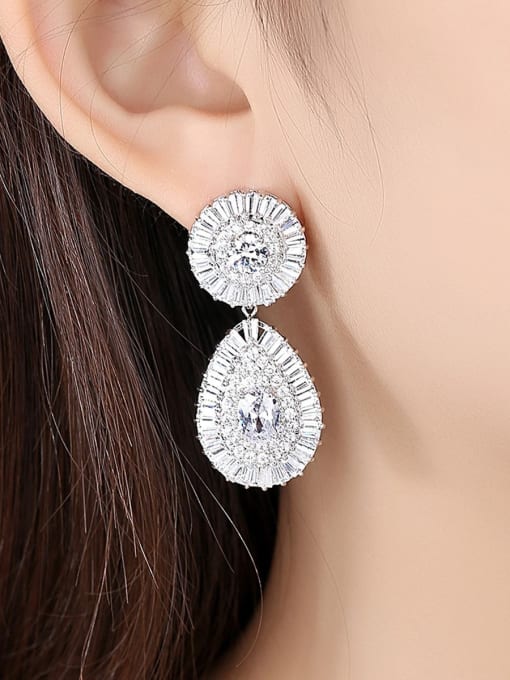 BLING SU Copper With Platinum Plated Delicate Water Drop Cluster Earrings 1