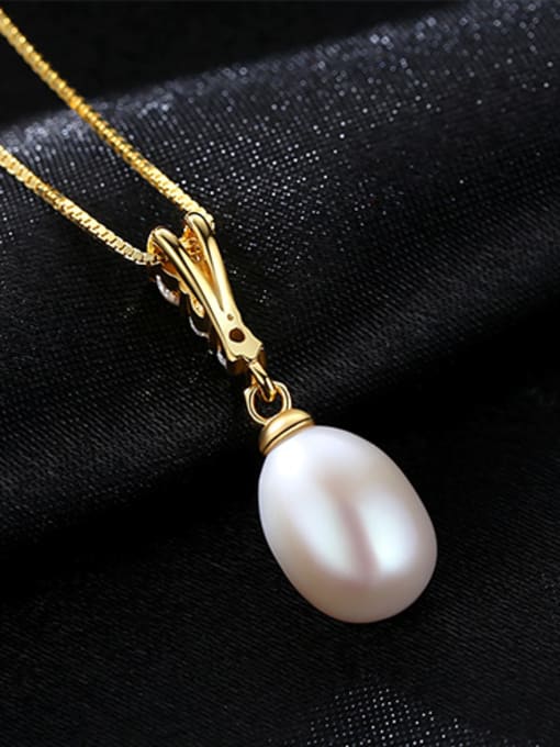 White Sterling Silver 8-9mm Freshwater Pearl Pendant Necklace