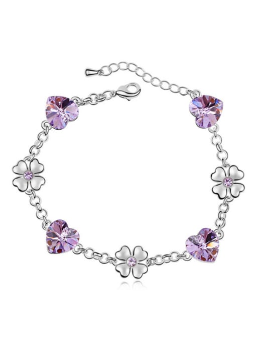 light purple Fashion Heart austrian Crystals Flowers Alloy Bracelet