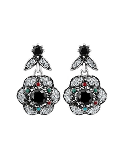 Gujin Antique Silver Plated Black Resin stones Crystals Alloy Flowery Earrings 0