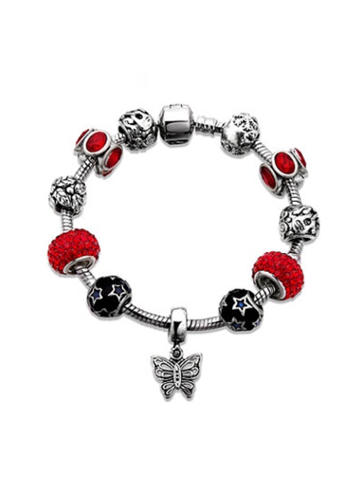 Silvery Personality Red Butterfly Shaped Glass Stone Bracelet