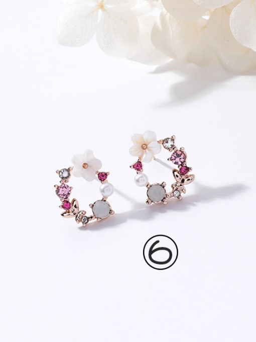6#K4504 Alloy With Rose Gold Plated Simplistic Flower Stud Earrings