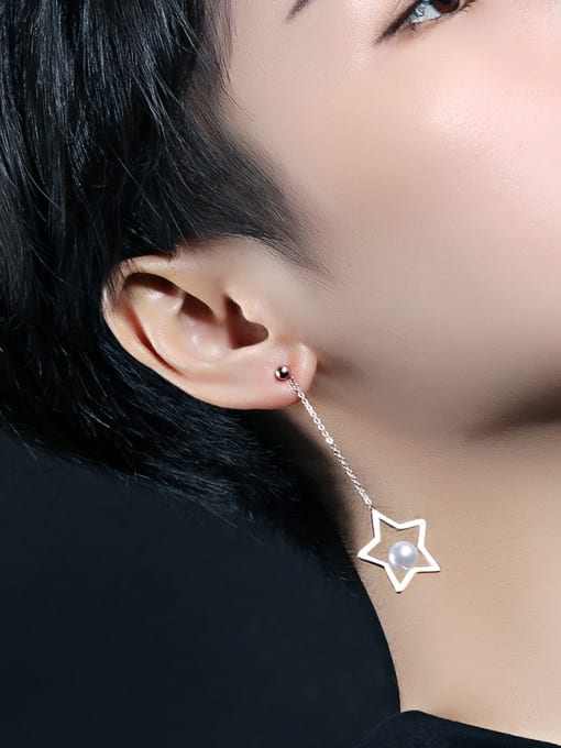 Open Sky Fashion Hollow Star Artificial Pearl Titanium Drop Earrings 1