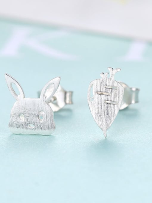 platinum-16E10 925 Sterling Silver With Smooth Simplistic  Asymmetry Radish rabbit Stud Earrings