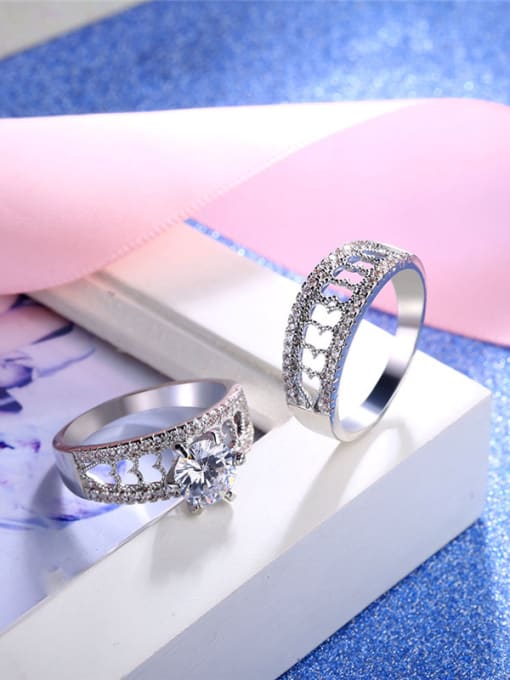Platinum Fashion Hollow Heart Shaped Glass Bead Alloy Ring Set