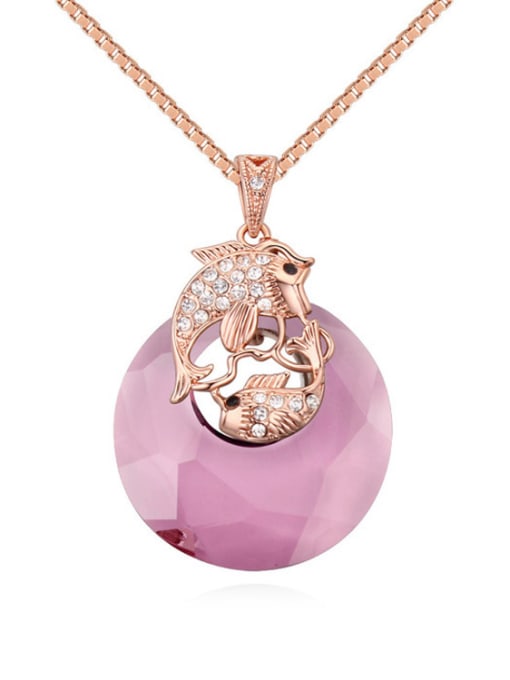 Rose Gold pink Fashion austrian Crystals Double Fish Alloy Necklace