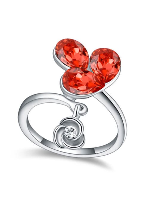 Red Personalized Water Drop austrian Crystals Little Flower Alloy Ring