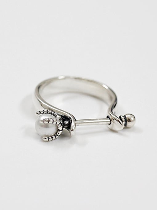 DAKA Personalized Antique Silver Plated Artificial Pearl Ring