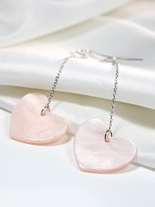Peng Yuan Simple Pink Acrylic Heart 925 Silver Platinum Plated Drop Earrings