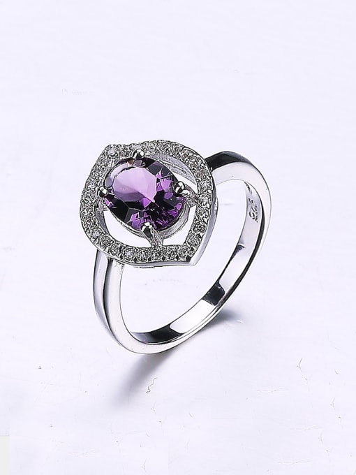One Silver Women Purple Flower Zircon Ring