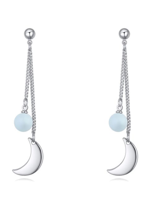light blue Simple Little Moon Patterns Imitation Pearls Alloy Drop Earrings