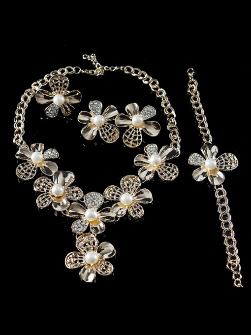Lan Fu Flower Artificial Pearl Four Pieces Jewelry Set 1