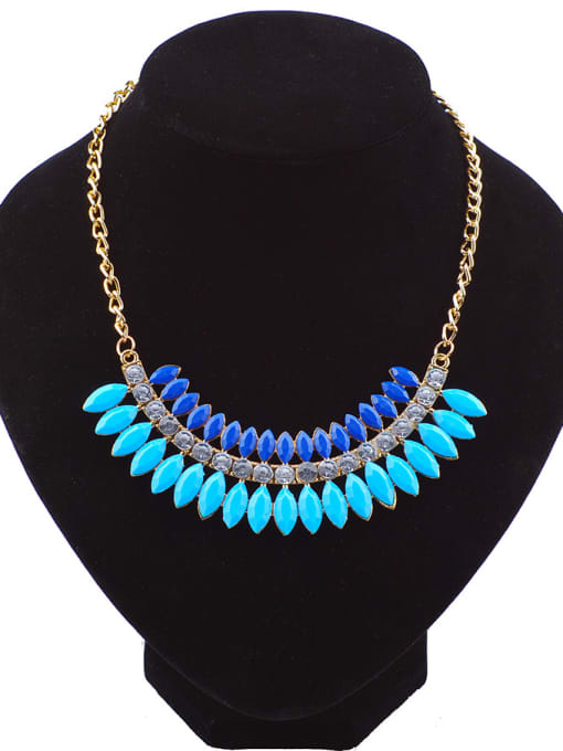 Blue Fashion Marquise Stones Gold Plated Alloy Necklace