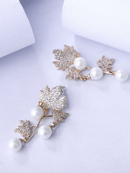 ALI New imitation pearl tassel micro-inlay zricon leaf earrings 2