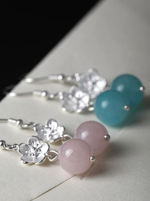 SILVER MI Retro style Crystal Beads Little Flower 925 Silver Earrings 2