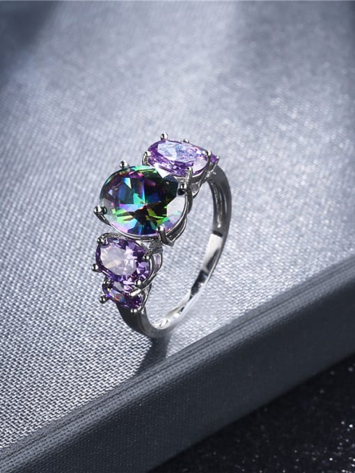 Ronaldo Fashion Purple Glass Stone Platinum Plated Ring 2