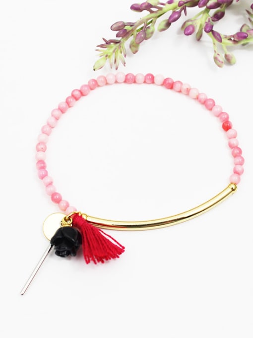 Lang Tony Adjustable Pink Natural Stone Tassel Bracelet 1