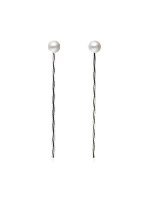AI Fei Er Simple Imitation Pearl Slim Line Copper Stud Earrings 0