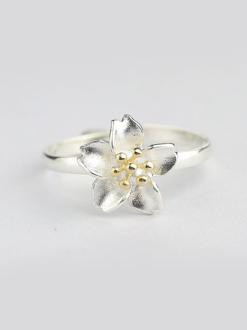 One Silver Open Design Flower Silver Ring