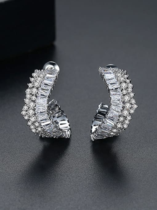 Platinum- copper With Cubic Zirconia Personality Irregular Stud Earrings