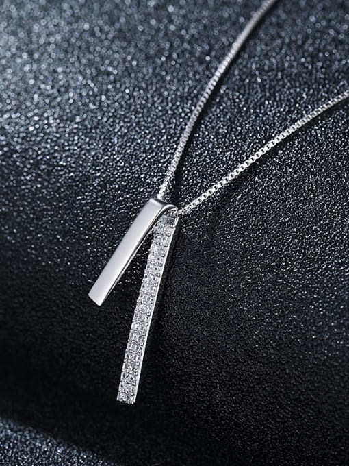 UNIENO 925 Sterling Silver With Platinum Plated Simplistic Strip Shape Necklaces 1