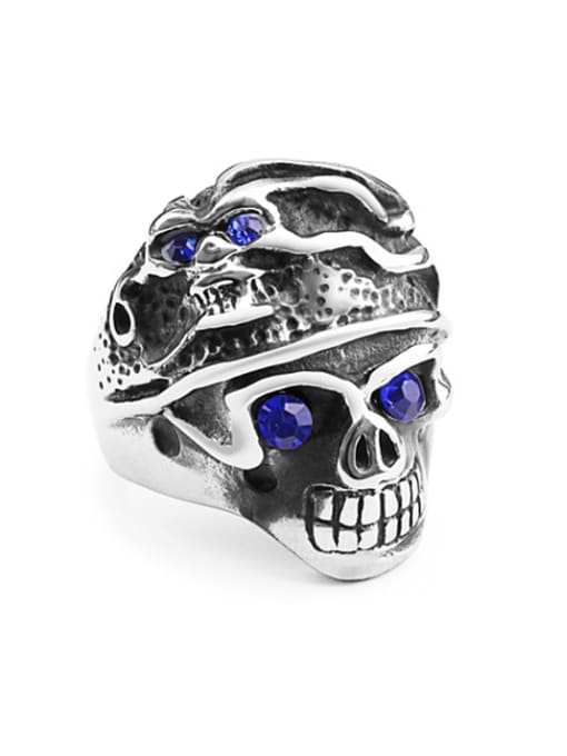 RANSSI Punk Two Blue-eyed Skulls Statement Ring 0