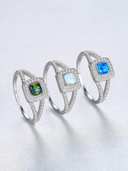 CCUI 925 Sterling Silver With Opal  Personality Geometric Band Rings 2