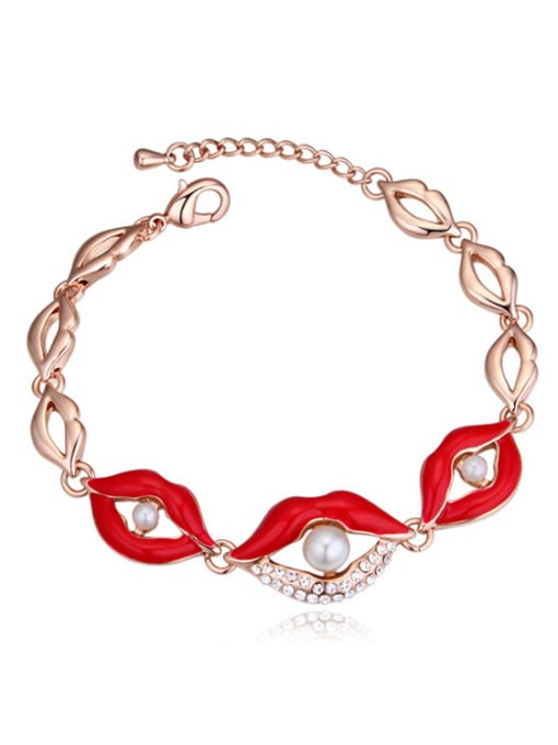 Red Personalized Imitation Pearls Lips Alloy Bracelet