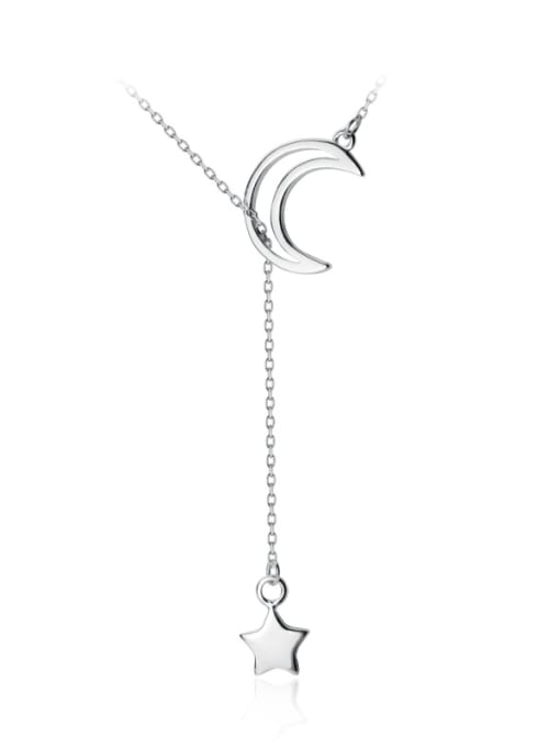 Rosh 925 Sterling Silver With Platinum Plated Simplistic Star moon Necklaces 0