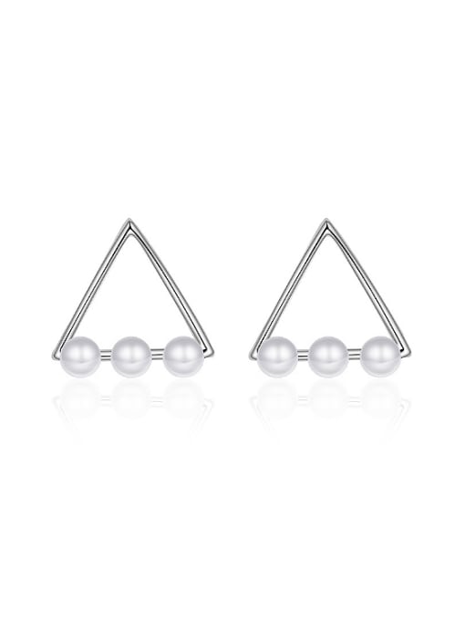 AI Fei Er Simple Hollow Triangle Imitation Pearls Copper Stud Earrings 0