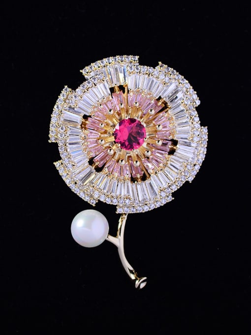 Hua Copper With Cubic Zirconia Fashion Flower Brooches