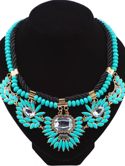 Blue Bohemia Retro style Resin-covered Woven Rope Necklace