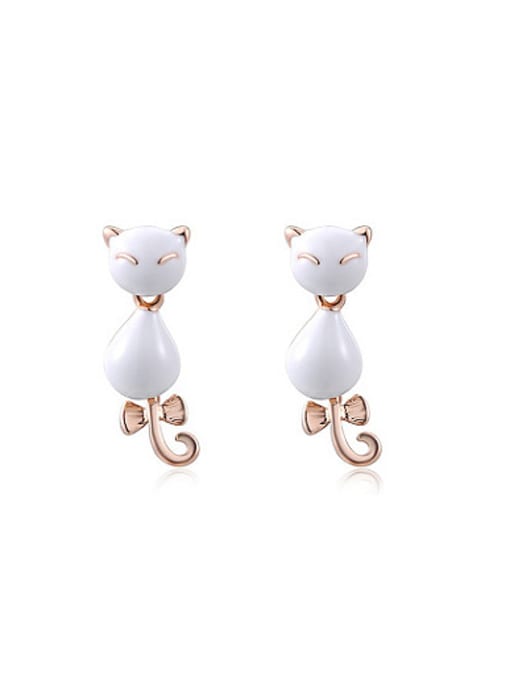 Rose Gold Lovely White Cat Shaped Enamel Stud Earrings