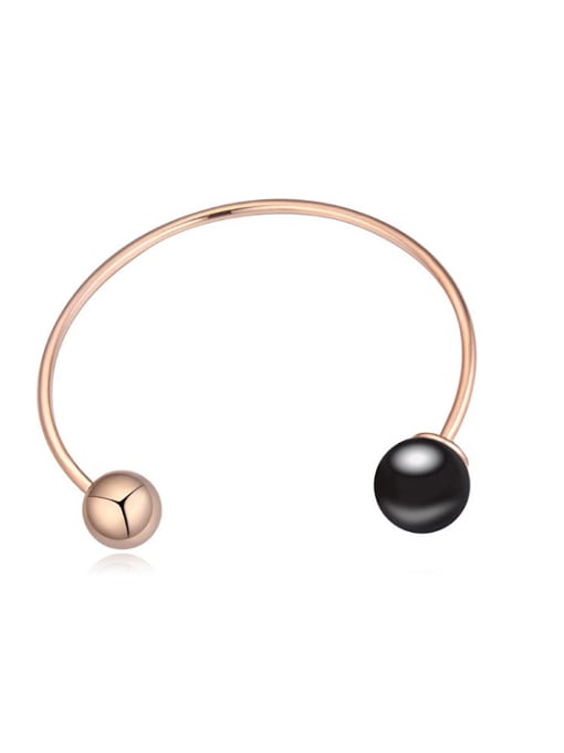 Black Simple Polishing Bead Imitation Pearl Alloy Opening Bangle