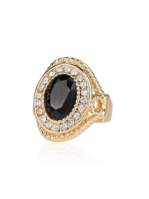 Gujin Gold Plated Black Resin stone Crystals Alloy Ring 0