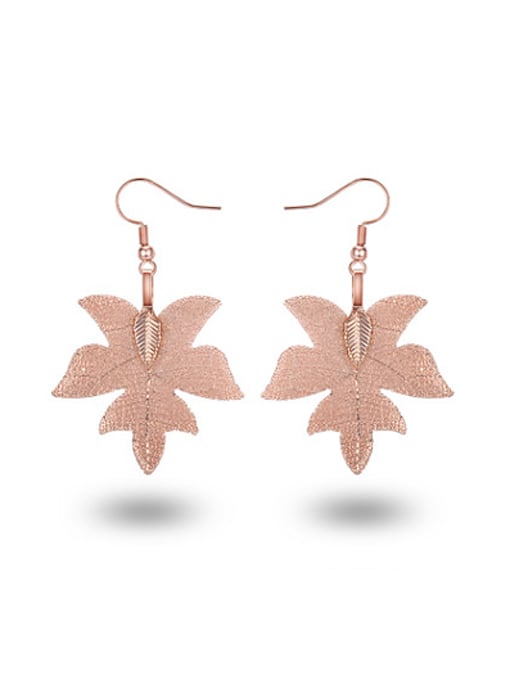 Rose Gold Elegant Rose Gold Plated Natural Leaf Drop Earrings