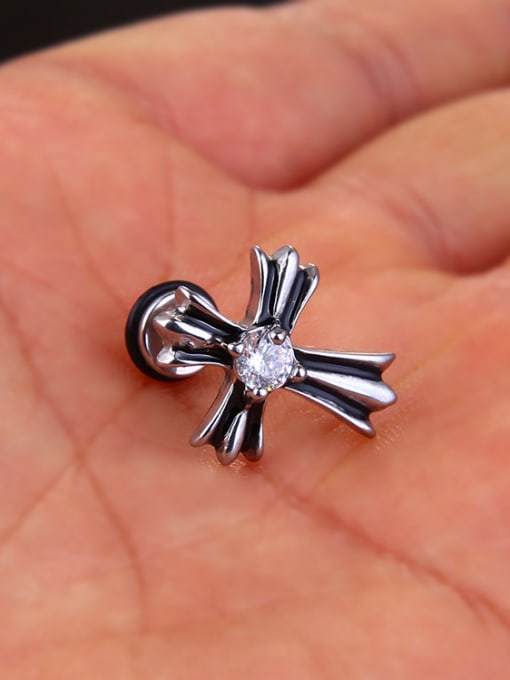 BSL Stainless Steel With Antique Silver Plated Fashion Cross Stud Earrings 2