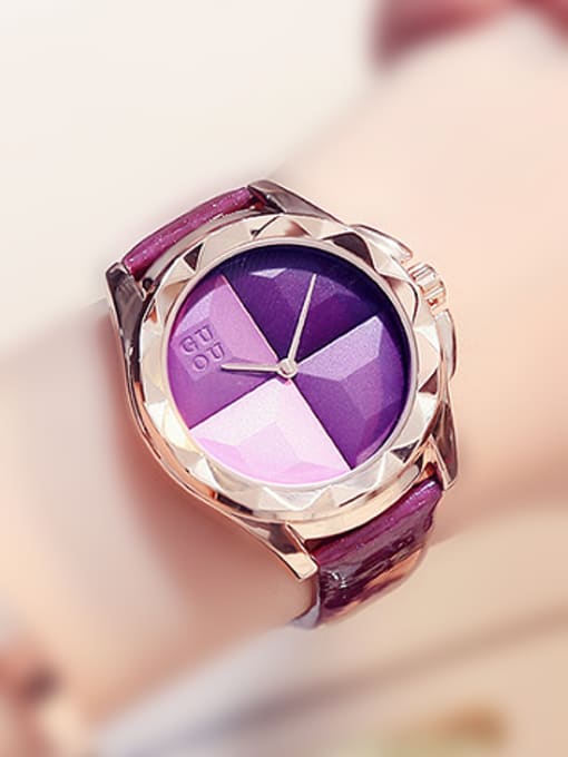 Purple GUOU Brand Simple Numberless Mechanical Watch