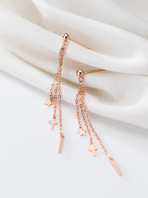 Rosh 925 Sterling Silver With Rose Gold Plated Simplistic Chain Threader Earrings 3