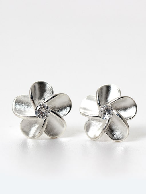 SILVER MI Tiny 925 Silver Flower Cubic Zircon Stud Earrings 0