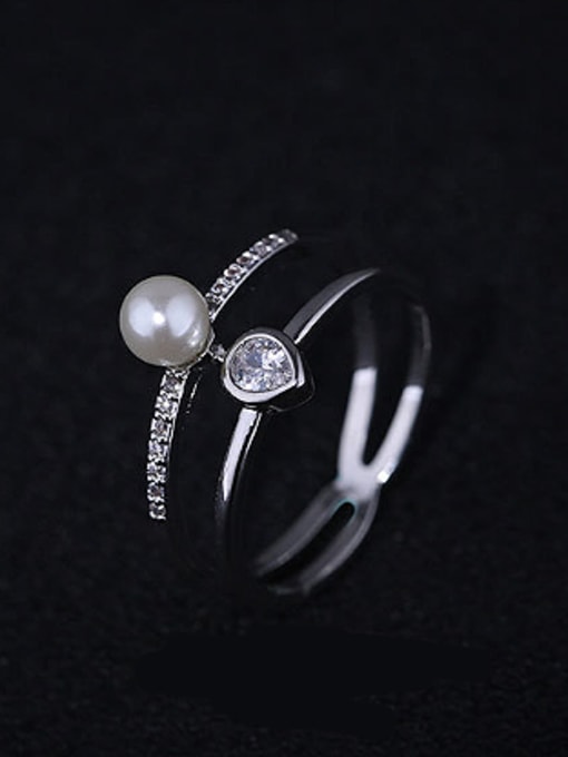 Platinum Fashion Two-band Imitation Pearl Cubic Copper Ring