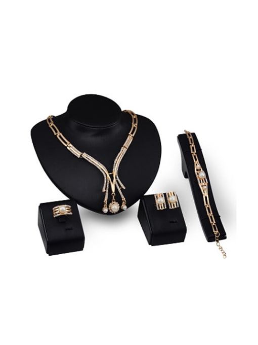 BESTIE Alloy Imitation-gold Plated Fashion Artificial Pearl and CZ Four Pieces Jewelry Set 0