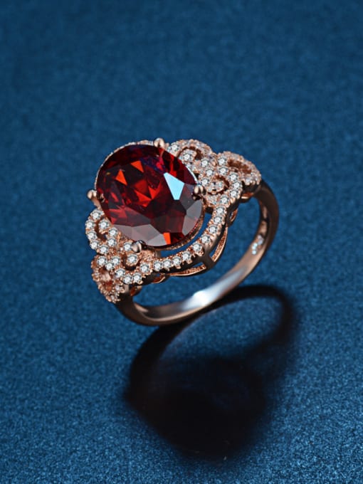 KENYON Fashion Oval Red Zircon Rose Gold Plated Copper Ring 2