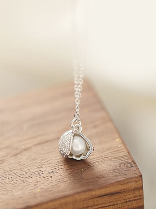 Peng Yuan Creative Opening Shell Pearl Pendant 925 Silver Necklace 0
