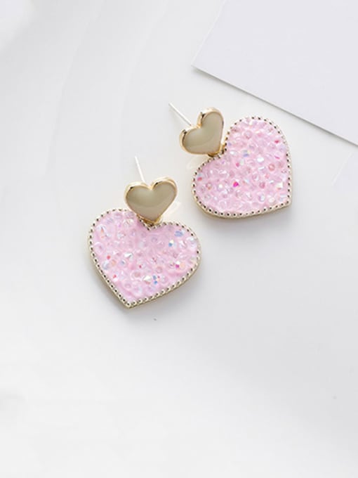 A Pink Alloy With Imitation Gold Plated Simplistic Heart Stud Earrings