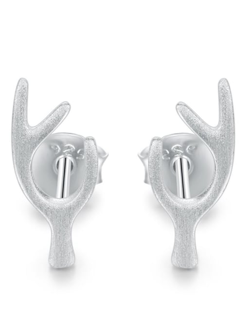 ZK Personalized Deer Antler 925 Sterling Silver Stud Earrings 0