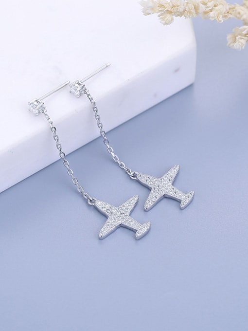 One Silver Personalized Tiny Zirconias Plane 925 Silver Drop Earrings