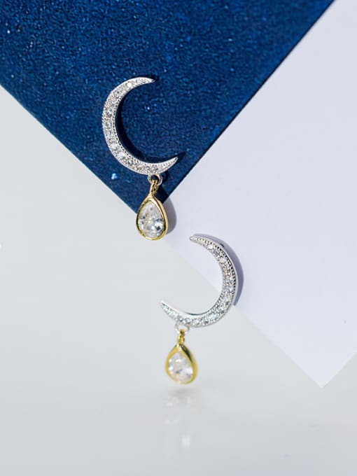 Rosh 925 Sterling Silver With Platinum Plated Delicate Moon Earrings 3